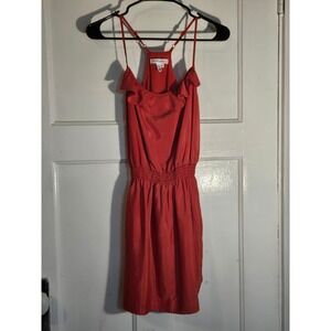 BCBGeneration Coral Red Ruffle Smocked Waist Racerback Mini Dress XS